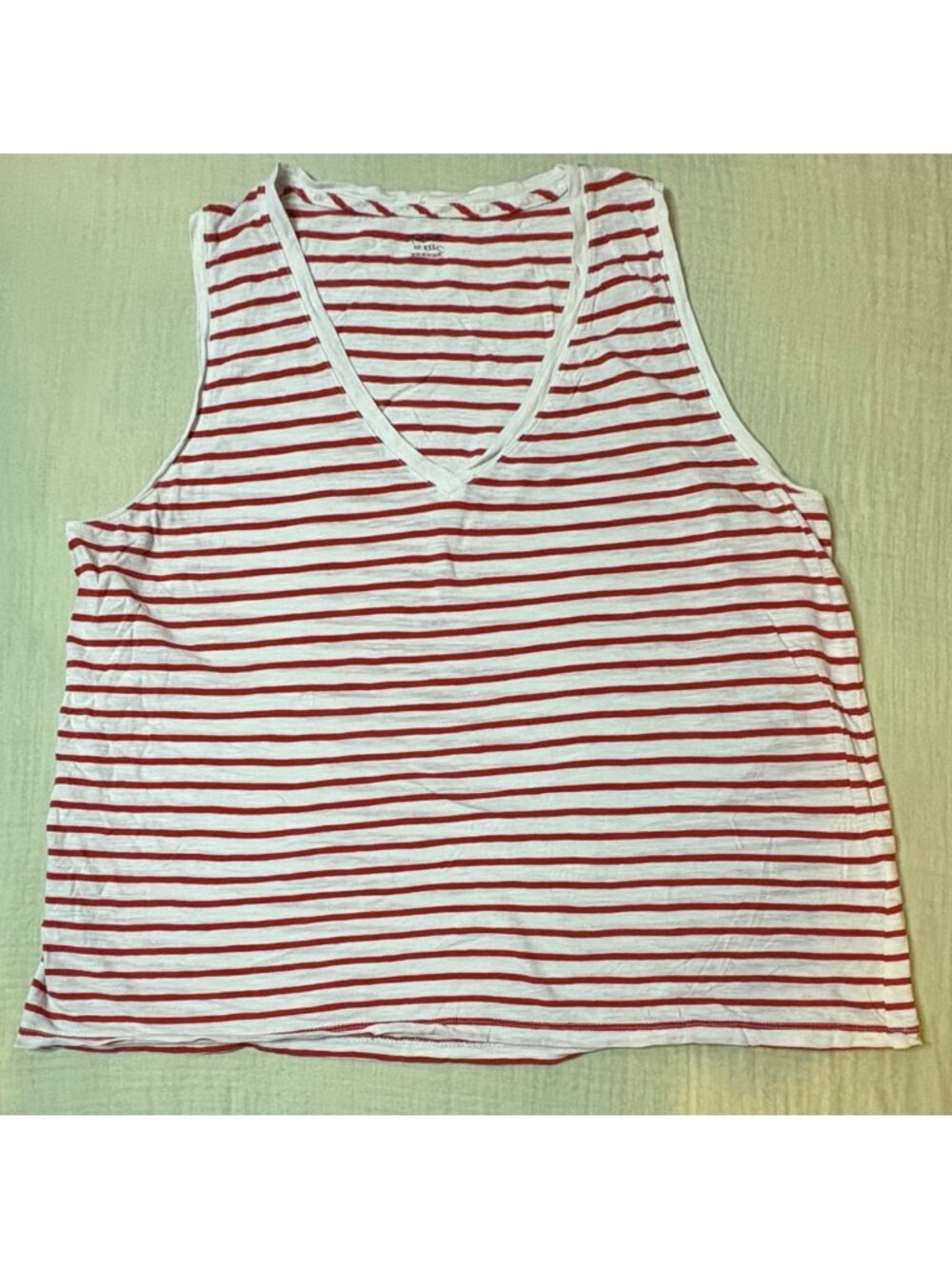 Madewell Womens Red & White Striped V-Neck Sleeveless Tank Top XXL